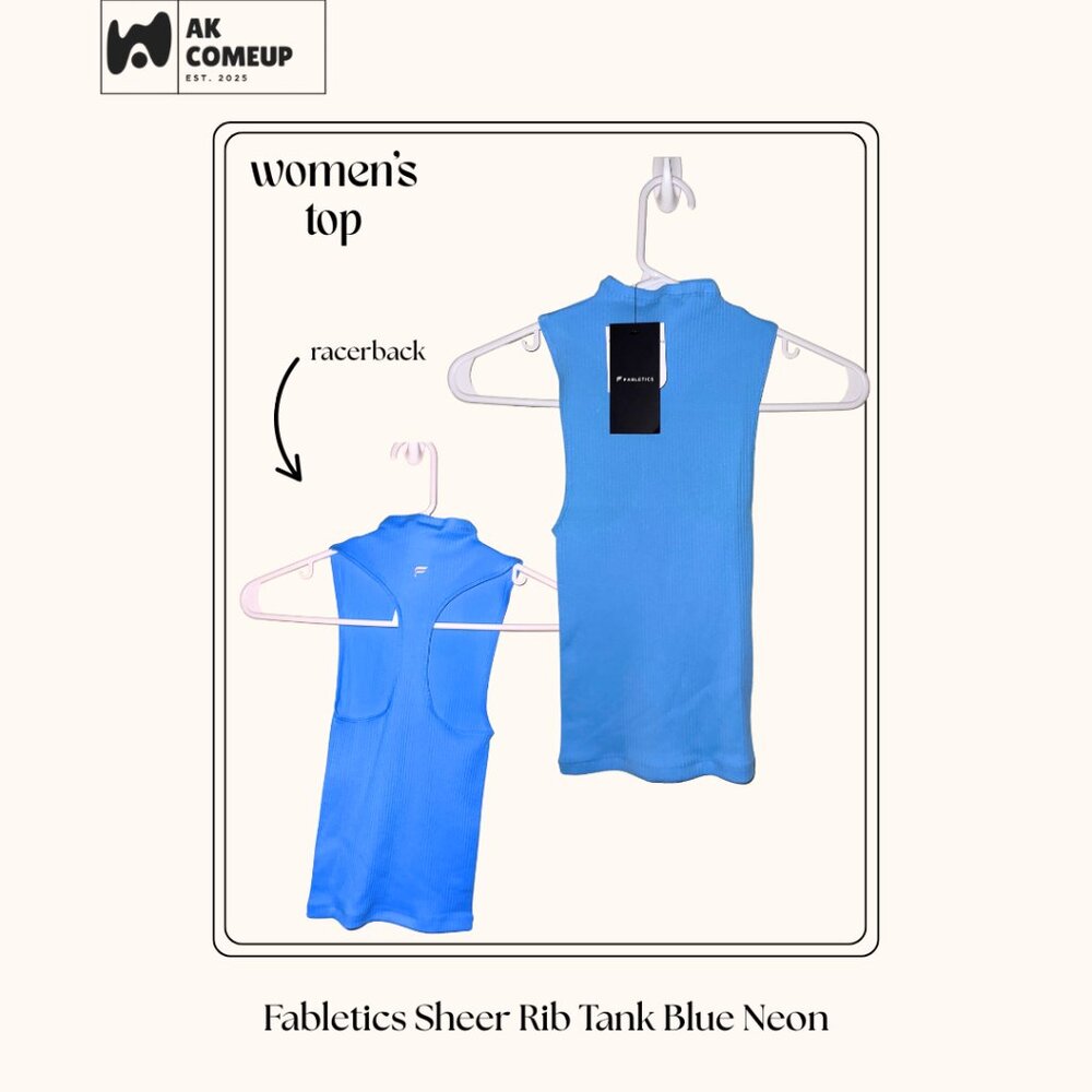 Fabletics Sheer Rib Tank Blue Neon